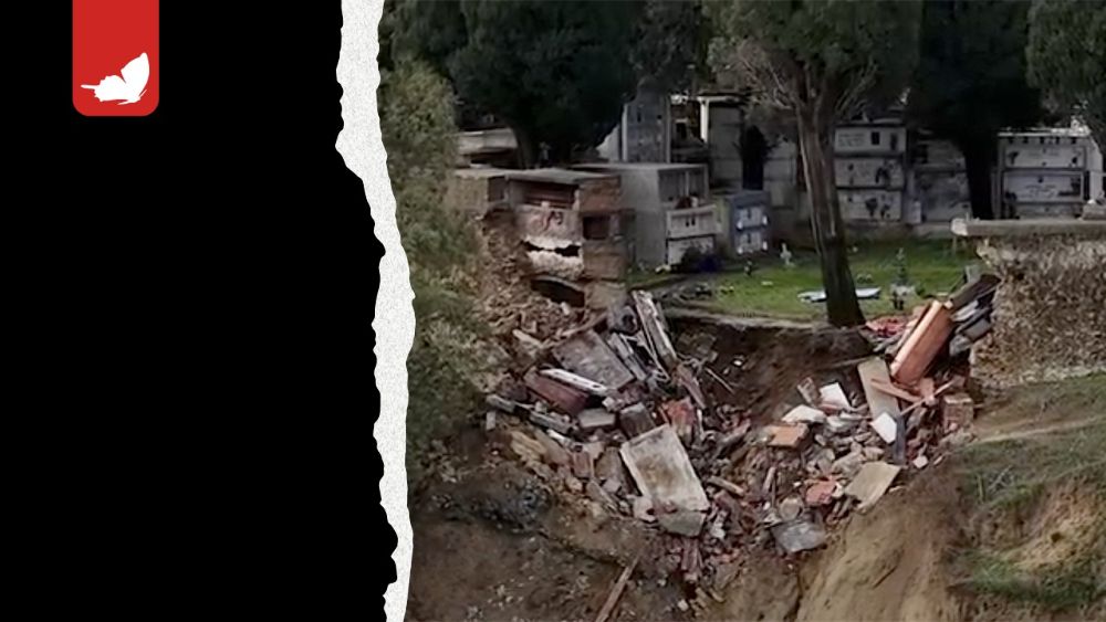 Ciclone Harry in Calabria: crolli al cimitero, bare nel burrone.